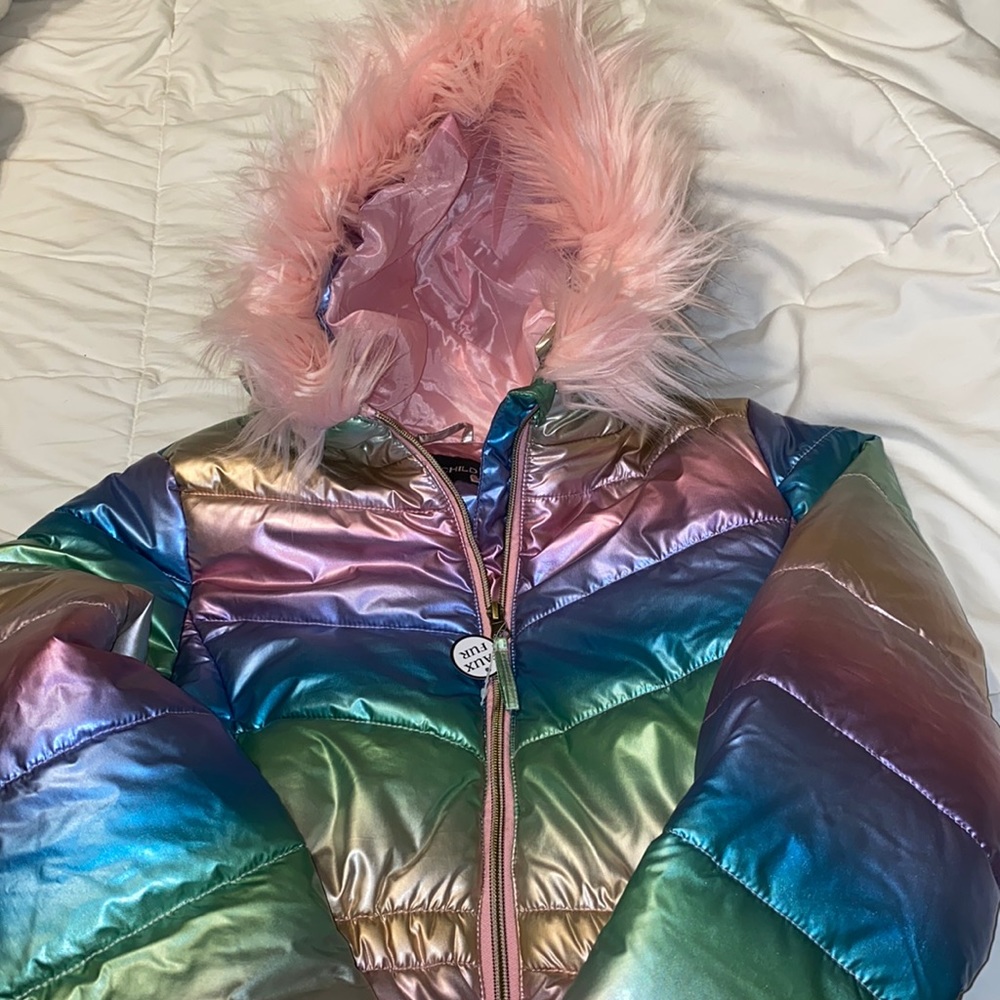 NWT big girls metallic rainbow coat. Size XL (16)
